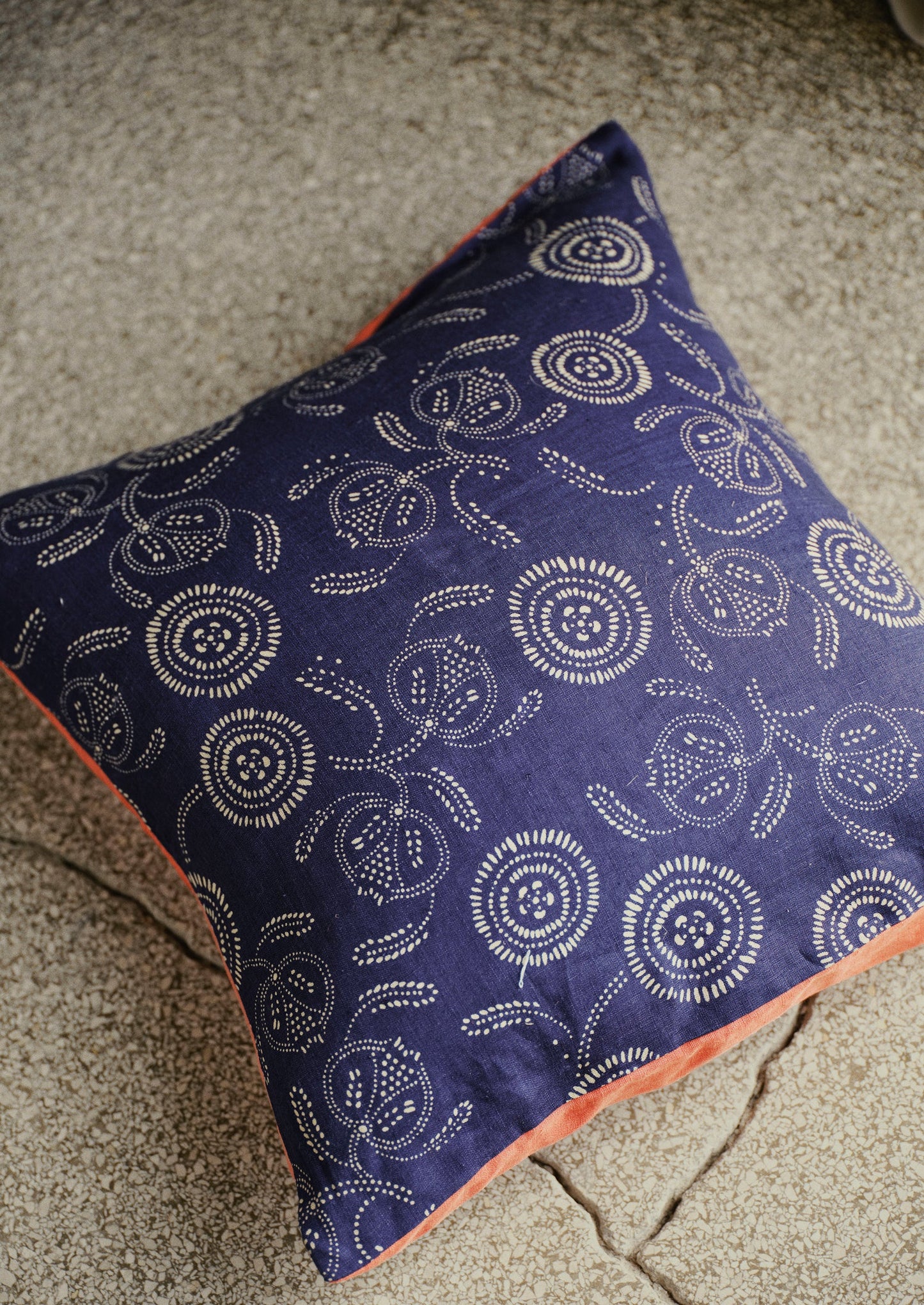 Pomegranate Print Cushion Cover | Indigo Blue/Ecru