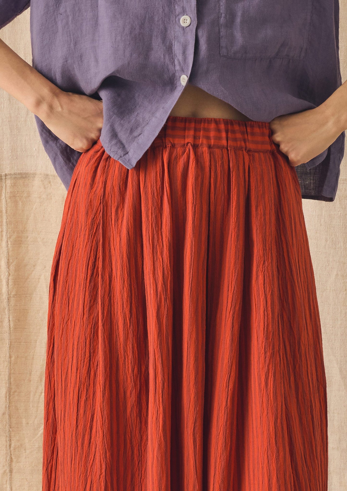 Pleated Cotton Stripe Skirt | Tomato