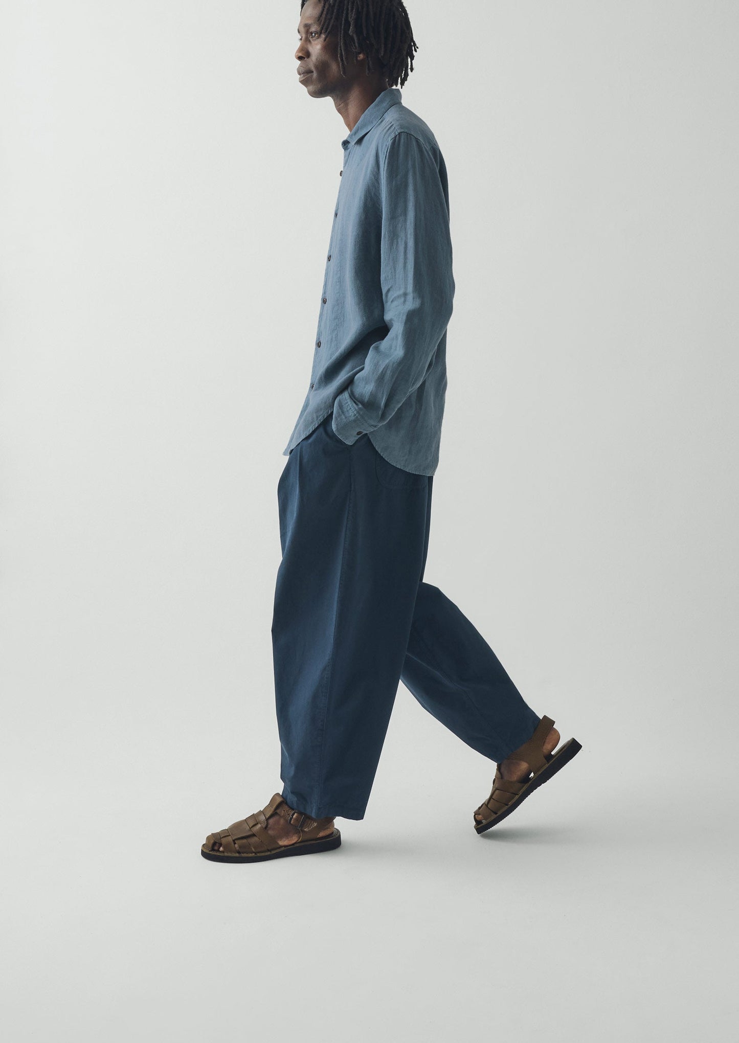 Loop Button Linen Shirt | Misty Blue