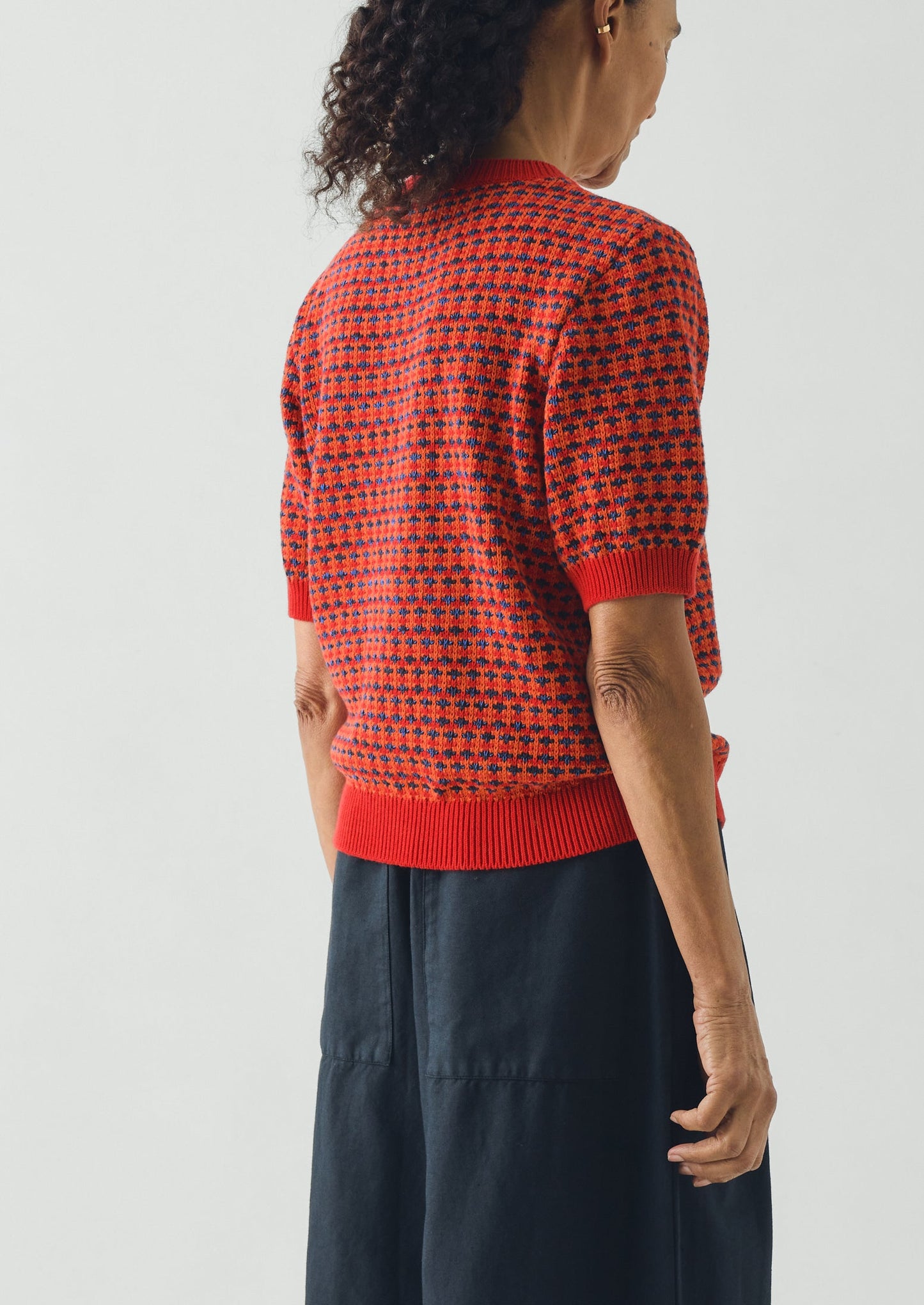 Jacquard Knitted Cotton Top | Red Multi