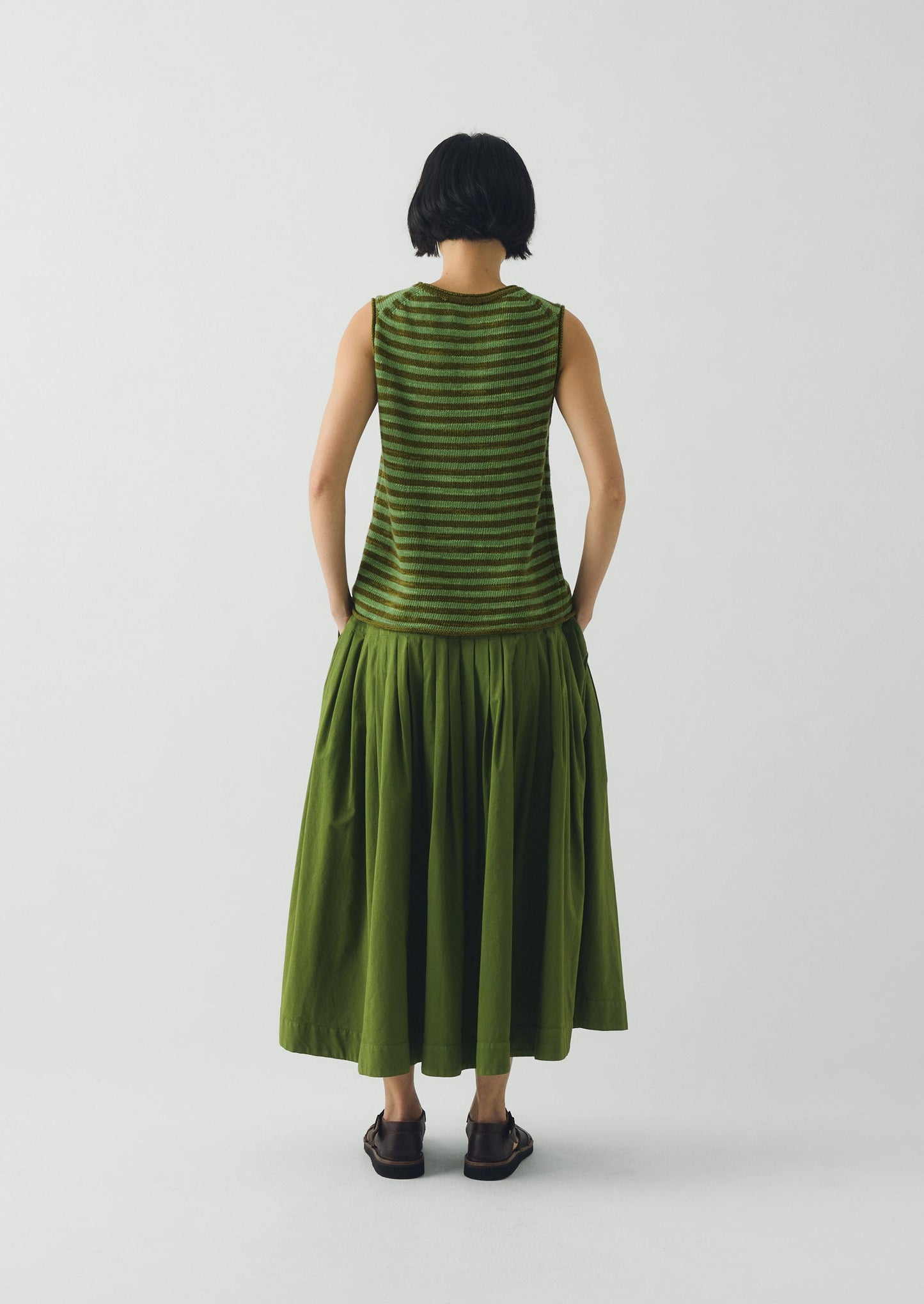 Pleated Raised Stripe Cotton Skirt | Cedar Green