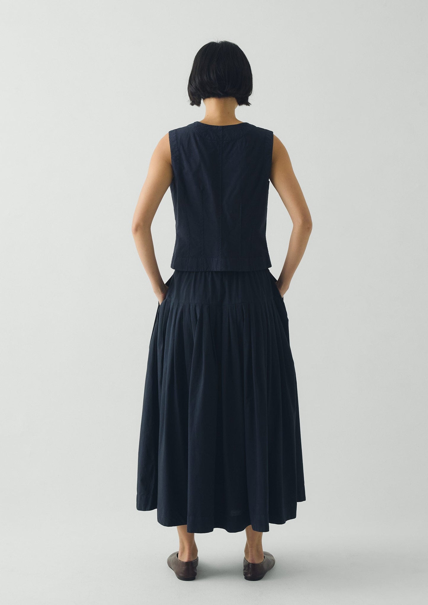 Pleated Raised Stripe Cotton Skirt | Slate