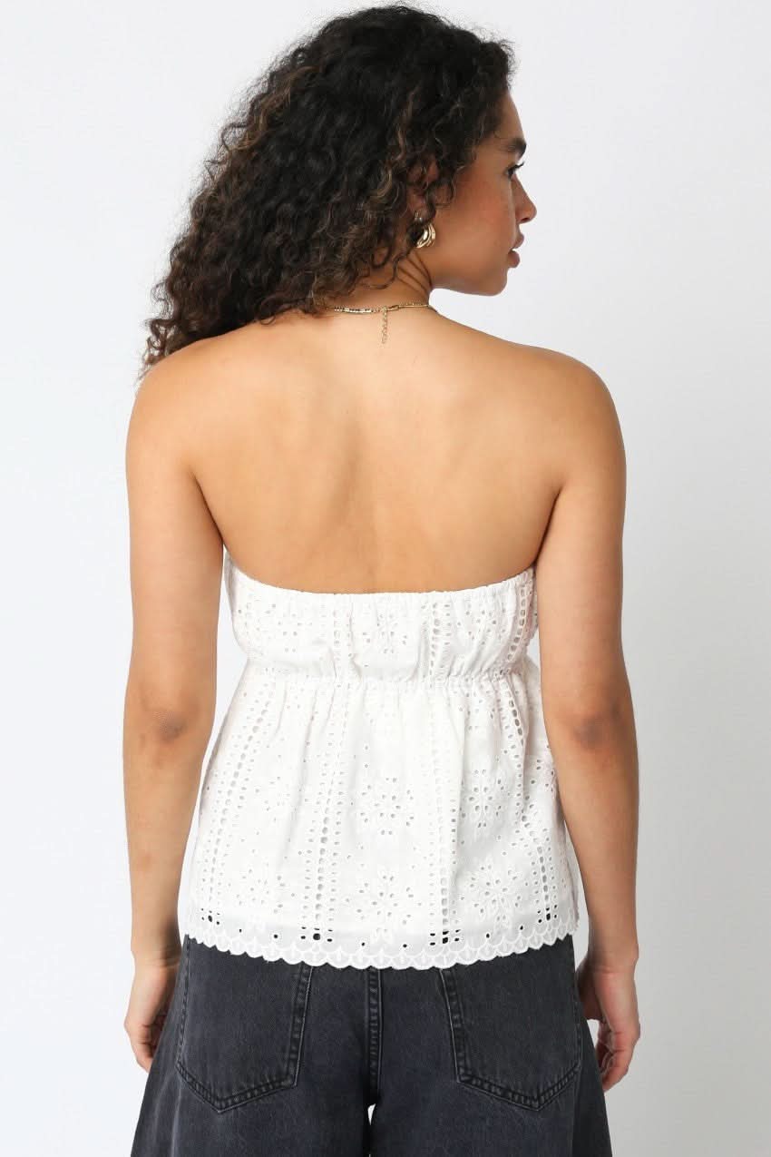 Nantucket White Eyelet Strapless Babydoll Top