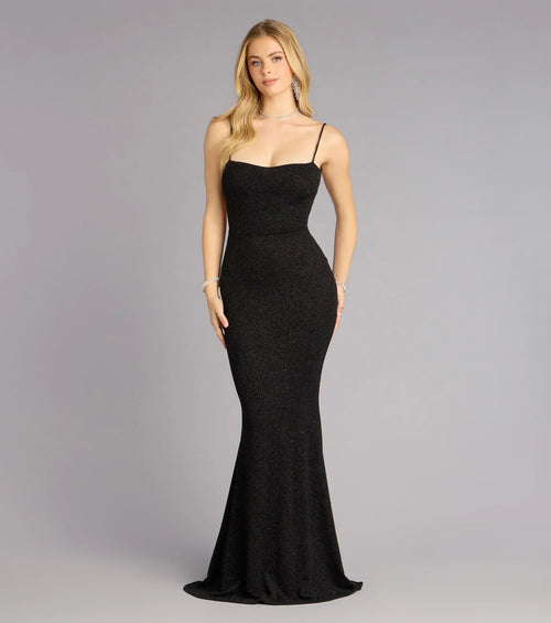 Gwendolyn Glitter Knit Bow-Back Mermaid Dress