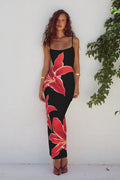 Thalina - Flower Printed Back Slit Dress