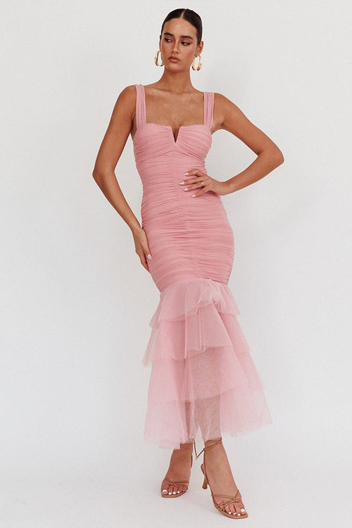 Mesh Insert Sexy Spaghetti Strap Ruched Prom Dress