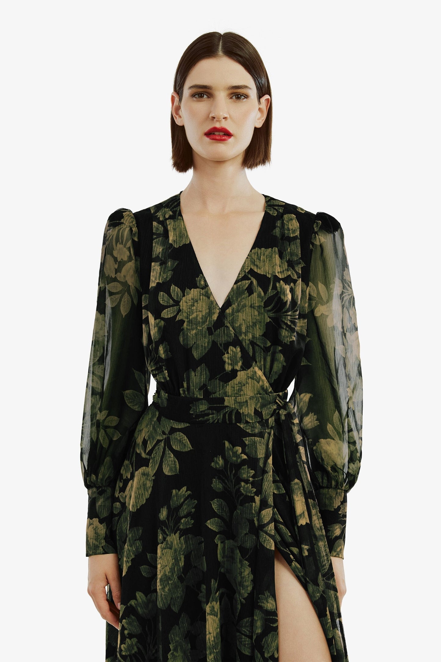 Lucianna Maxi Wrap Dress - Green Floral
