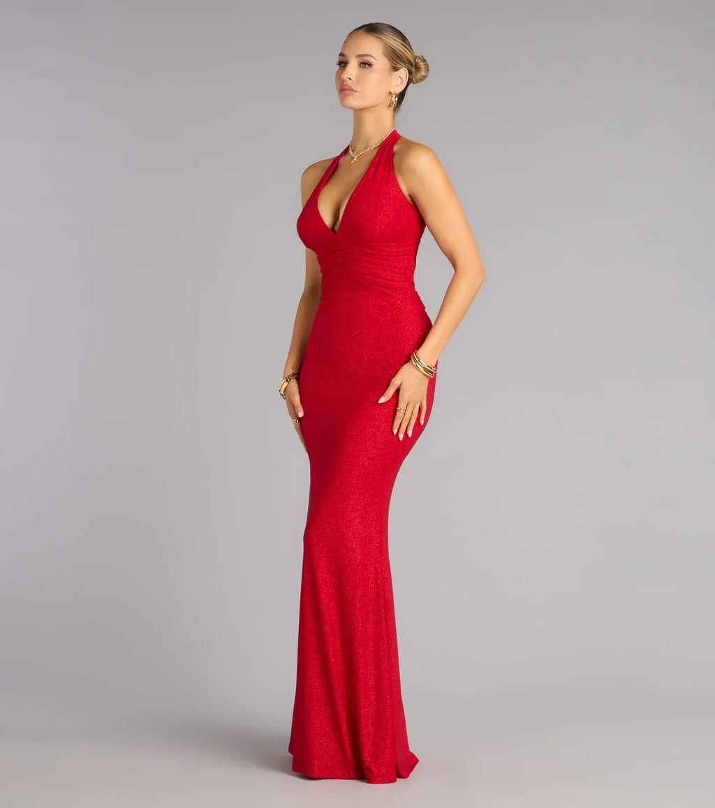Maribeth Glitter Strappy Back Mermaid Formal Dress