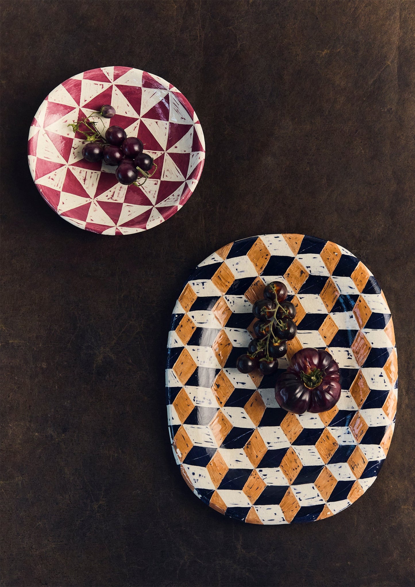 Hannah Watts Square Eyed Platter | Blue/Brick