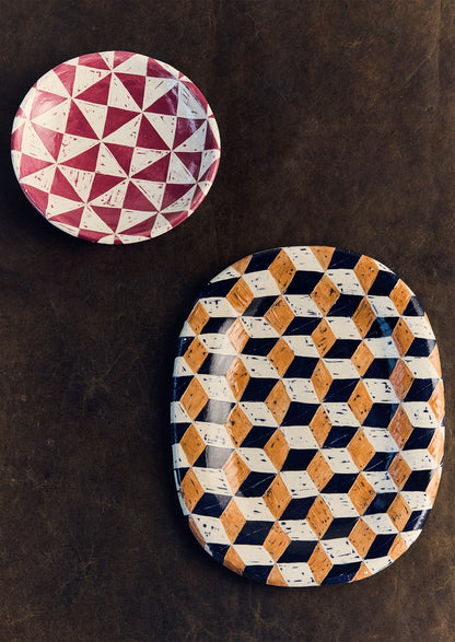 Hannah Watts Square Eyed Platter | Blue/Brick