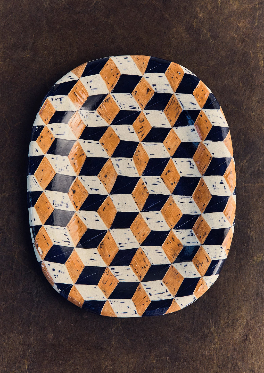 Hannah Watts Square Eyed Platter | Blue/Brick