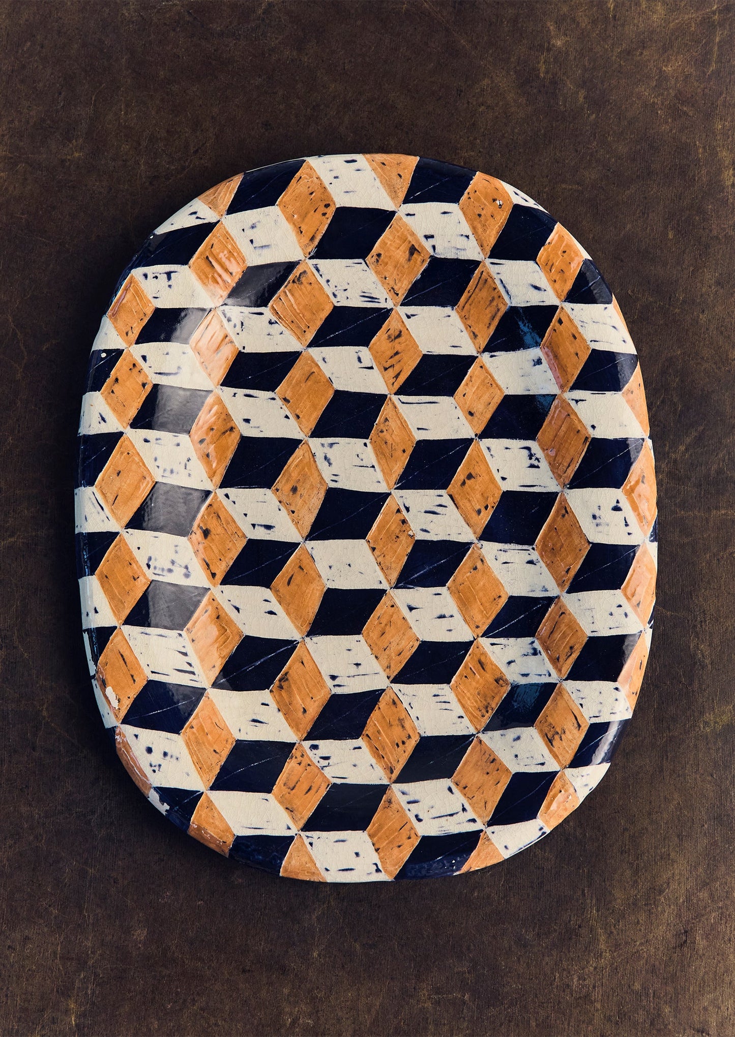 Hannah Watts Square Eyed Platter | Blue/Brick