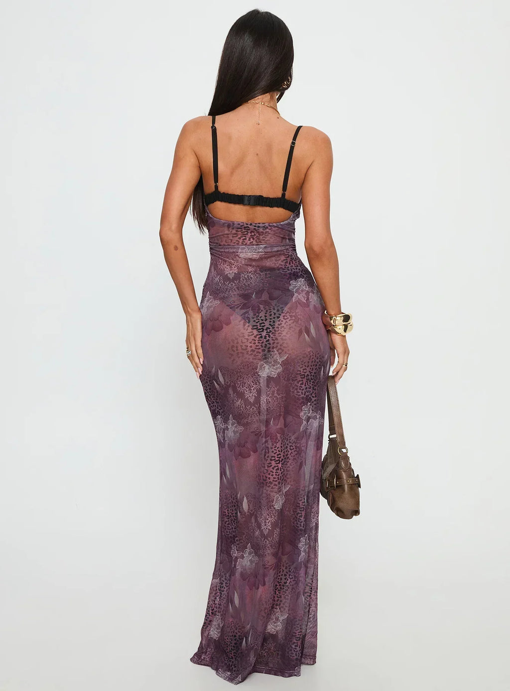 Evera Sheer Built In Bra Maxi Dress Purple