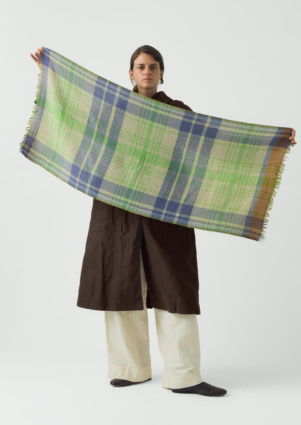 Large Check Boiled Wool Scarf | Soya/Multi
