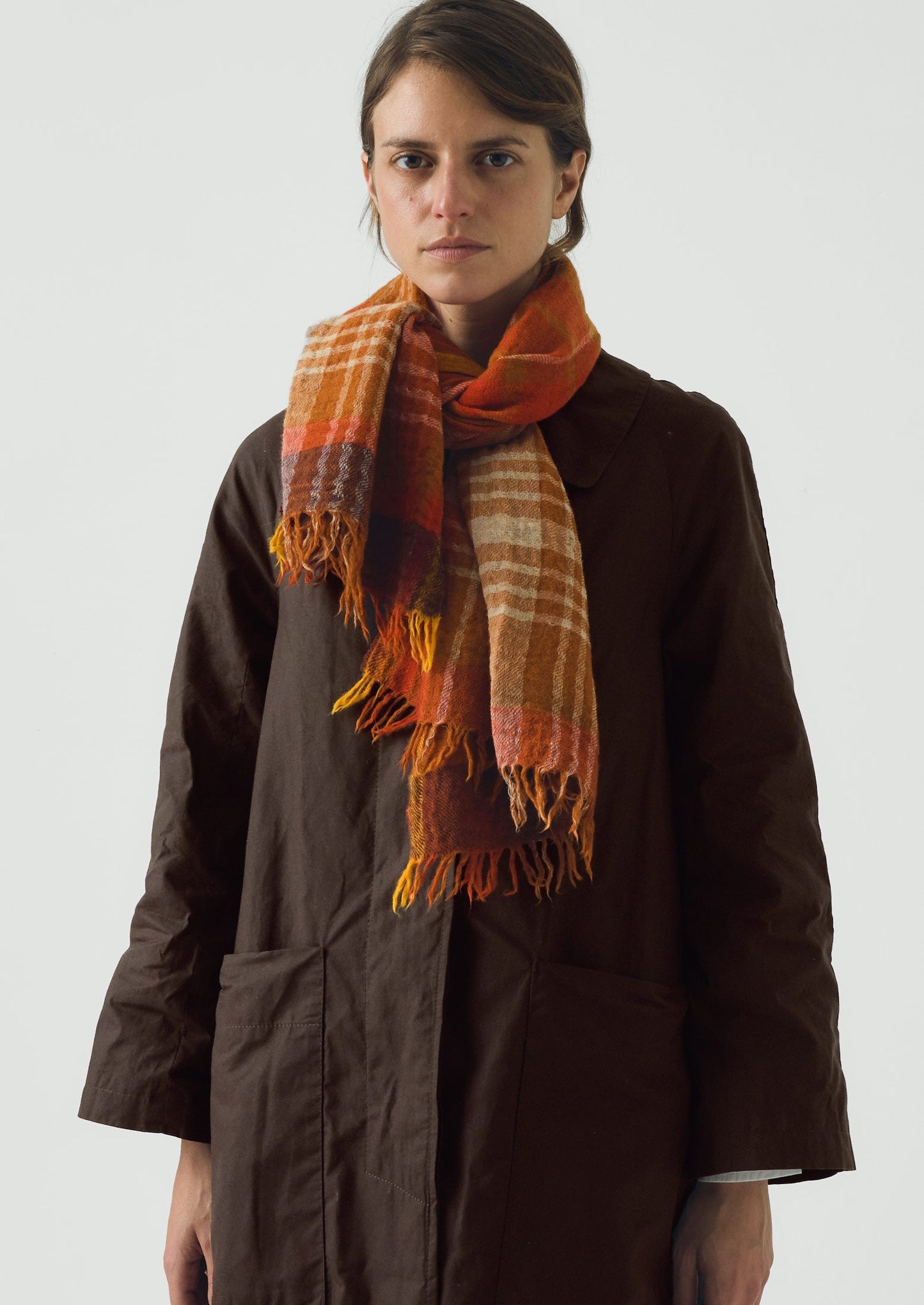 Large Check Boiled Wool Scarf | Spice