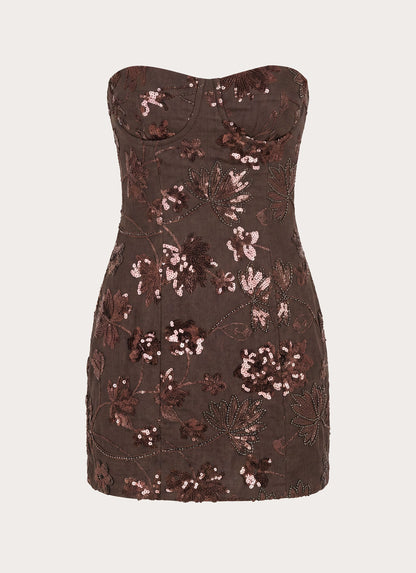 Akima Bustier Sequin Mini Dress - Chocolate