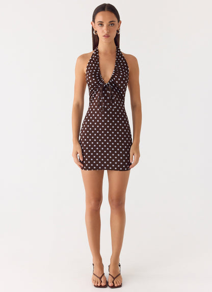 Ask You Twice Mini Dress - Chocolate Blue Dot