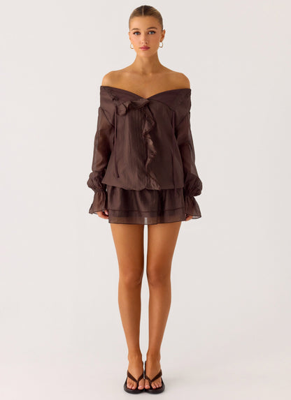 Elris Drop Waist Mini Dress - Cool Chocolate