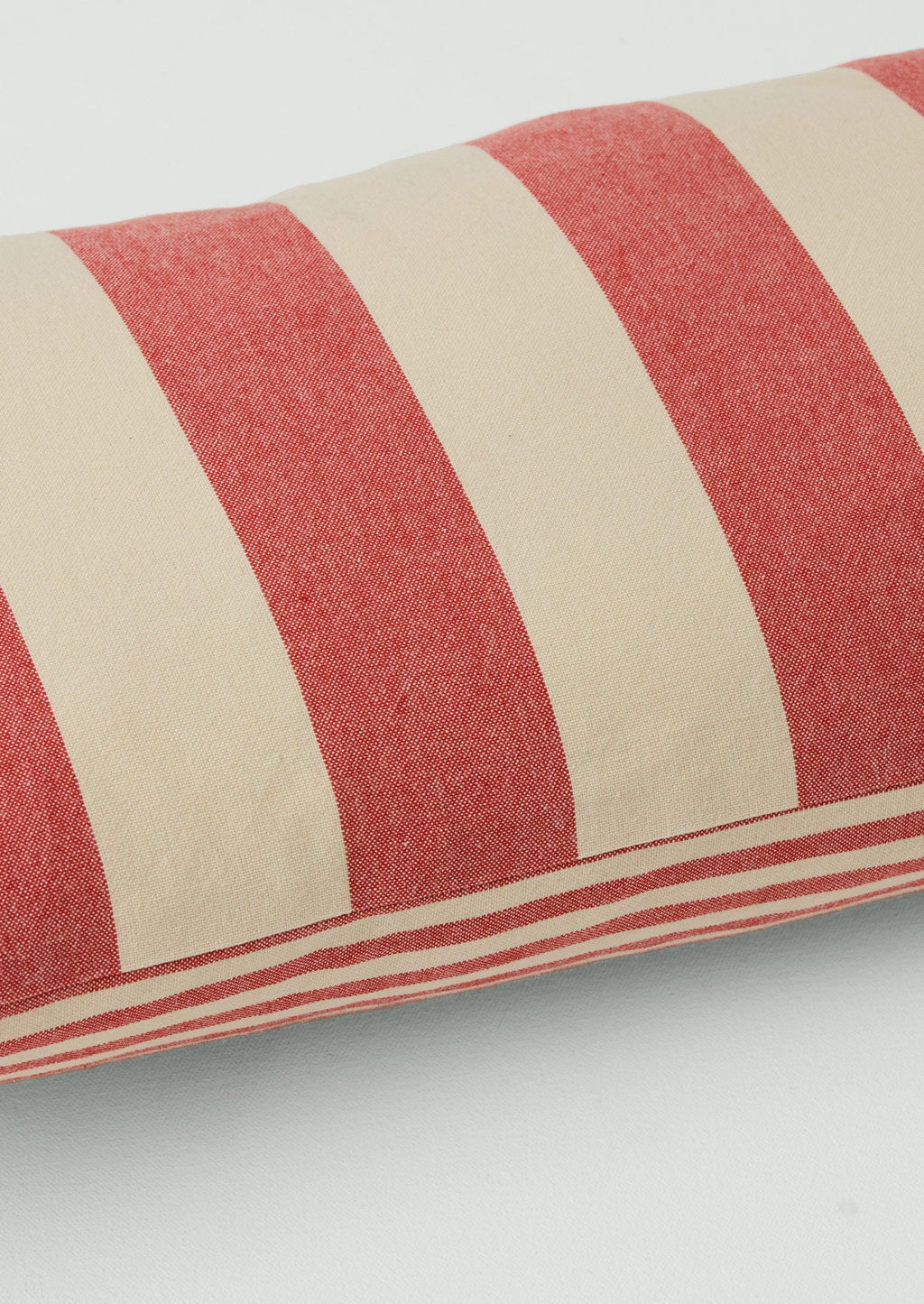 Market Stripe Hand Woven Bolster Cushion | Bright Red/Ecru