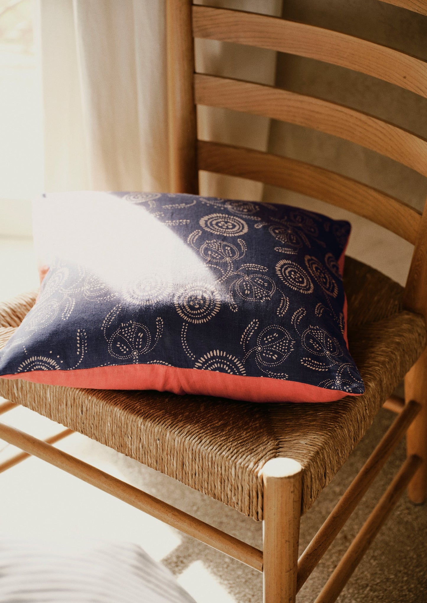 Pomegranate Print Cushion Cover | Indigo Blue/Ecru