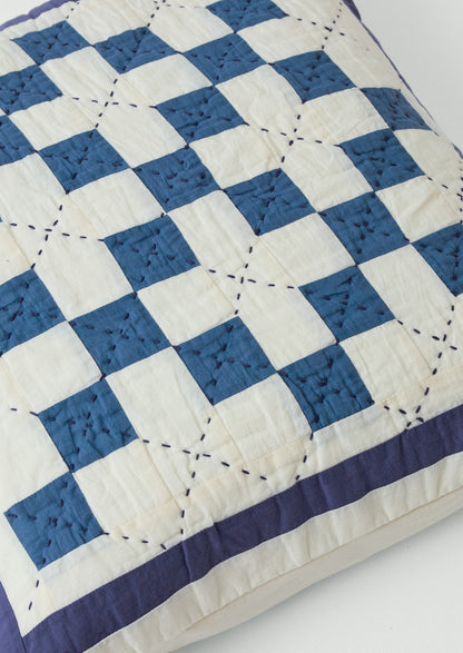 Lattice Patchwork Cushion Cover | Ecru/Aegean Blue
