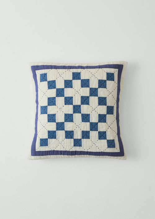 Lattice Patchwork Cushion Cover | Ecru/Aegean Blue