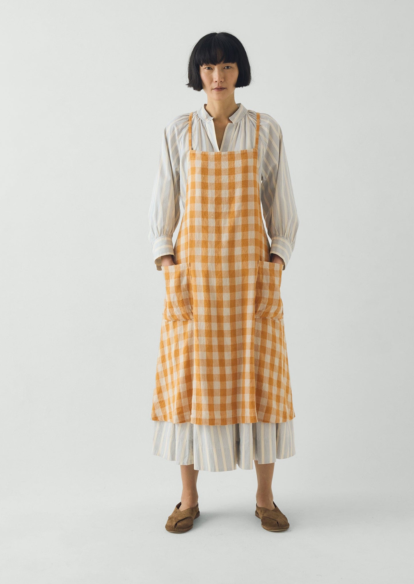 Orchard Check Cross Back Linen Cotton Apron | Mist/Cider