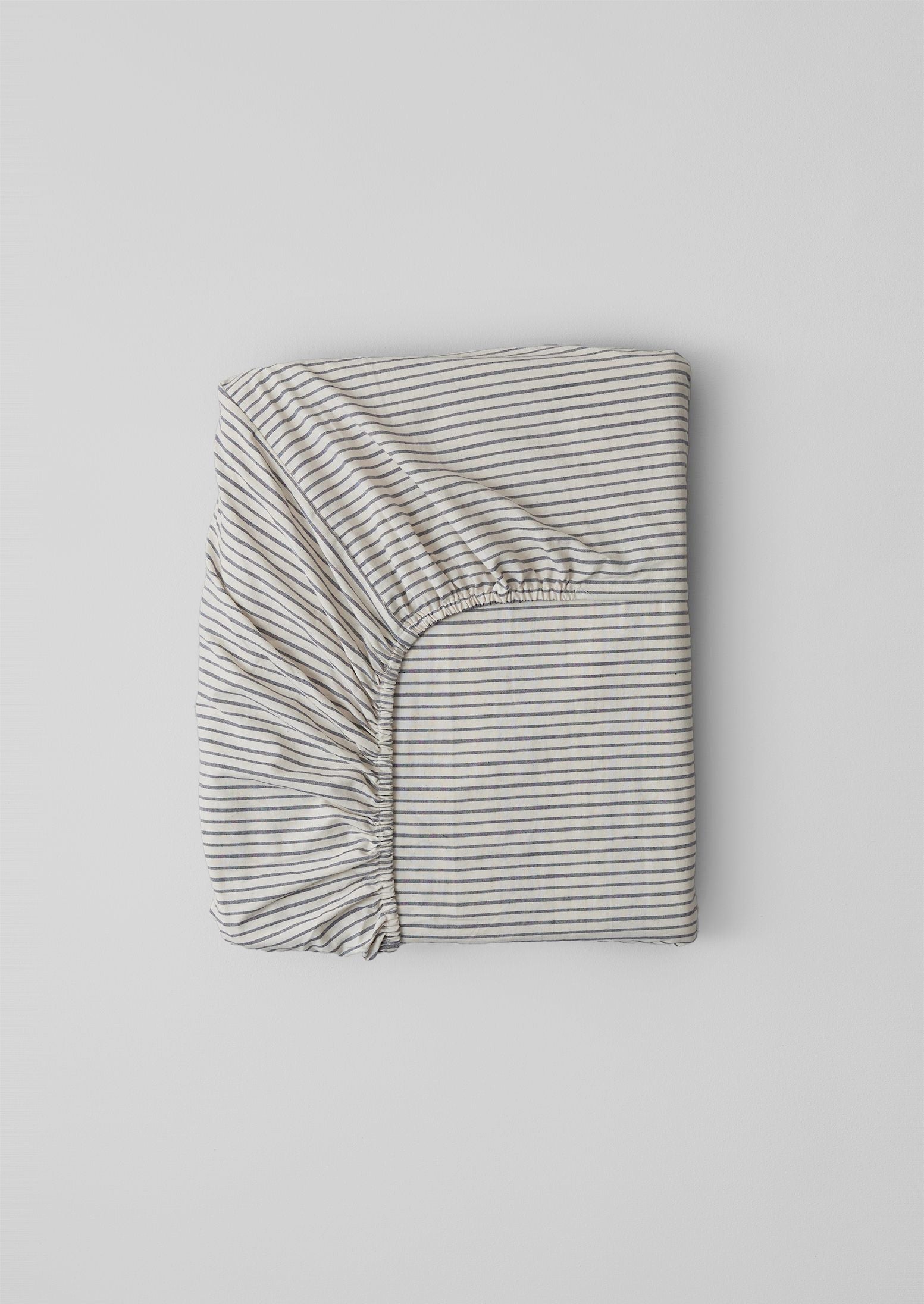 Pyjama Stripe Cotton Fitted Sheet | Navy/Ecru