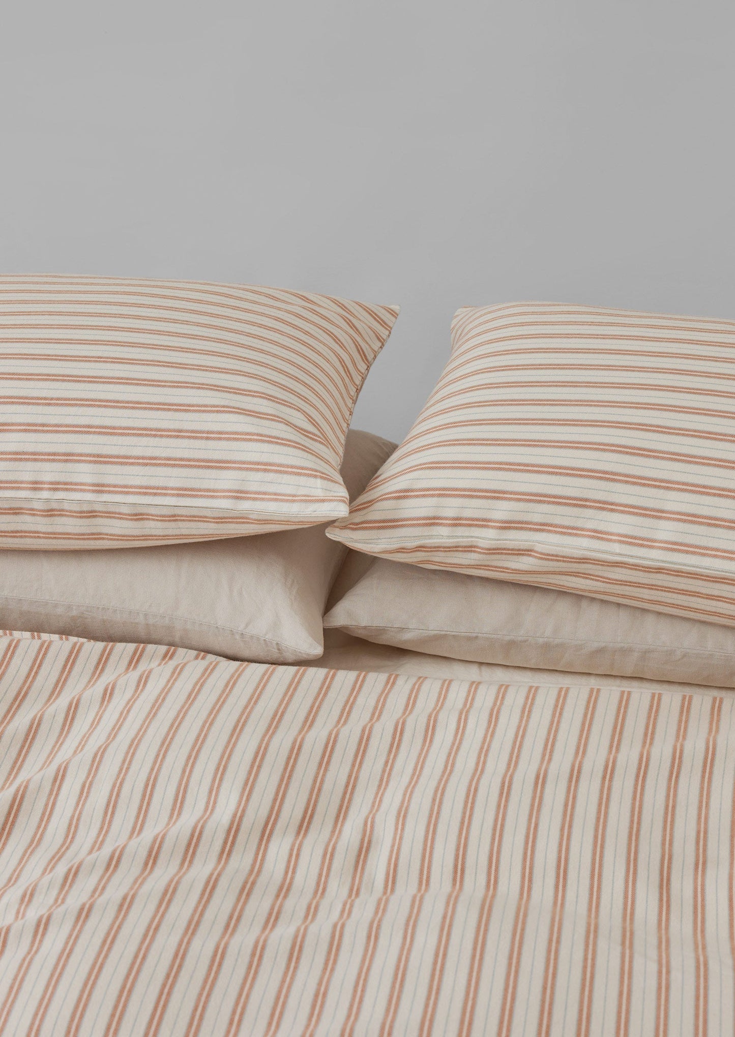 Ines Stripe Cotton Flannel Housewife Pillowcase Set | Apricot/Soft Blue