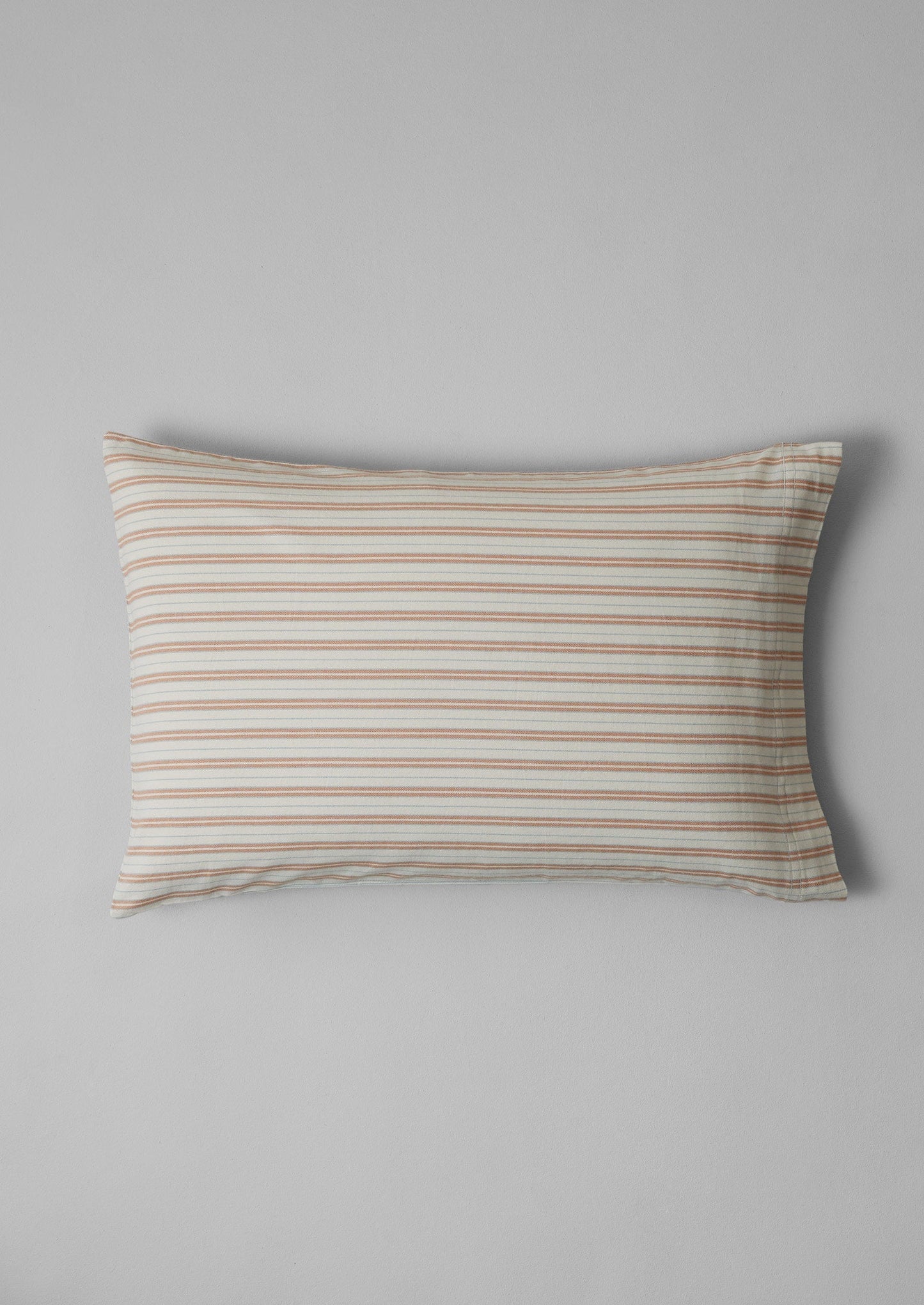 Ines Stripe Cotton Flannel Housewife Pillowcase Set | Apricot/Soft Blue