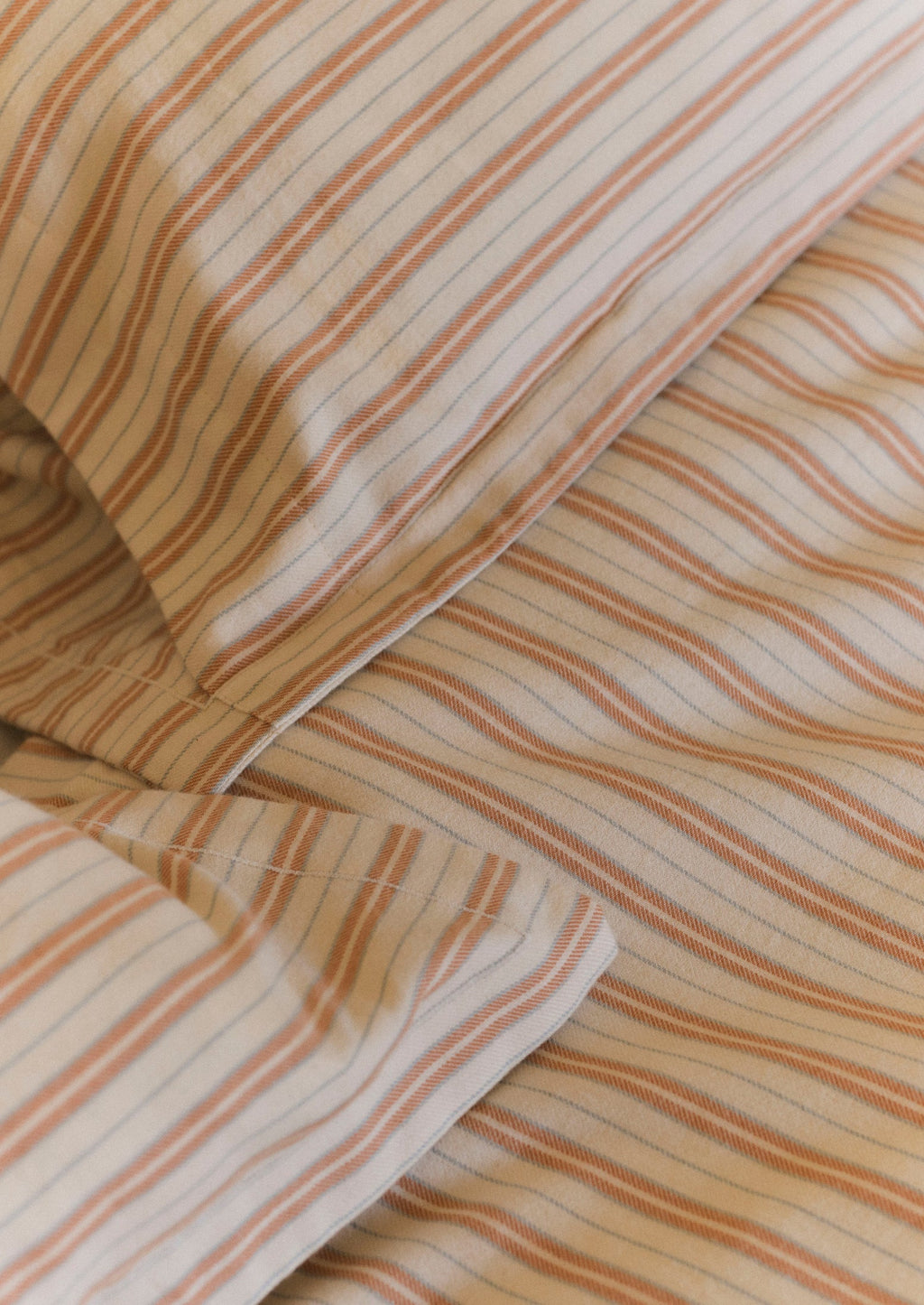 Ines Stripe Cotton Flannel Oxford Pillowcase Set | Apricot/Soft Blue