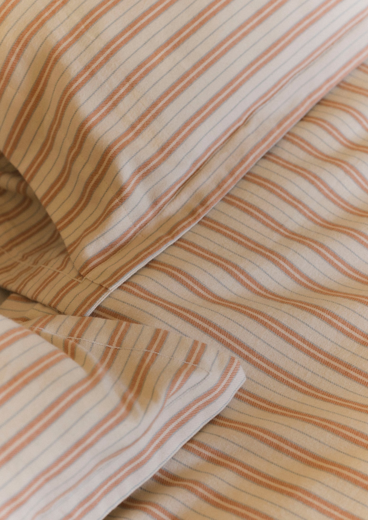 Ines Stripe Cotton Flannel Oxford Pillowcase Set | Apricot/Soft Blue