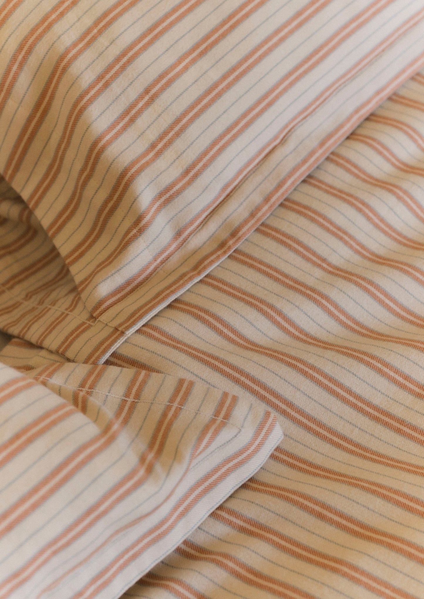 Ines Stripe Cotton Flannel Housewife Pillowcase Set | Apricot/Soft Blue