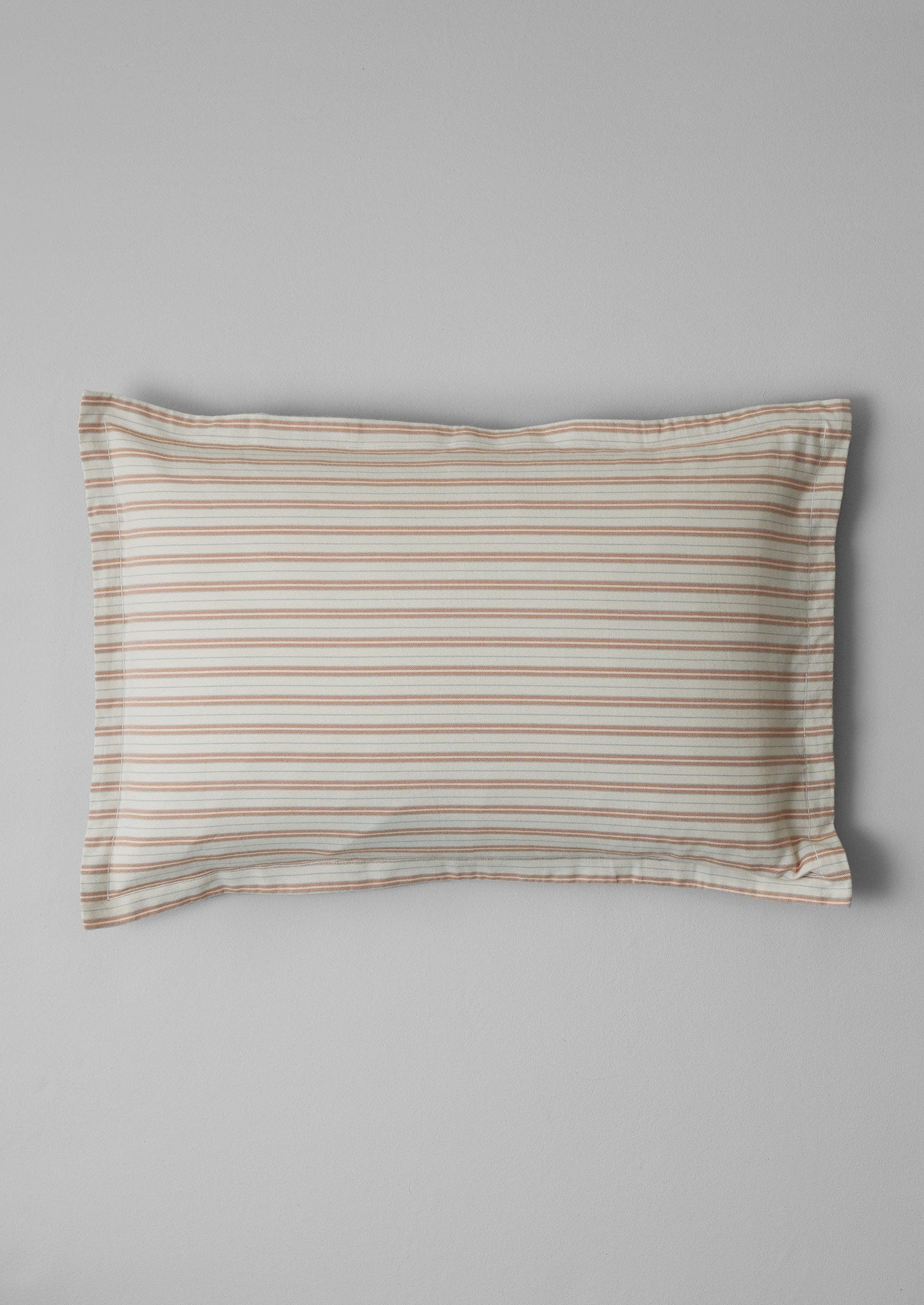 Ines Stripe Cotton Flannel Oxford Pillowcase Set | Apricot/Soft Blue
