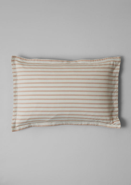 Ines Stripe Cotton Flannel Oxford Pillowcase Set | Apricot/Soft Blue