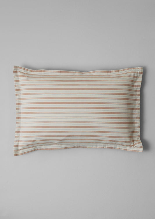 Ines Stripe Cotton Flannel Oxford Pillowcase Set | Apricot/Soft Blue