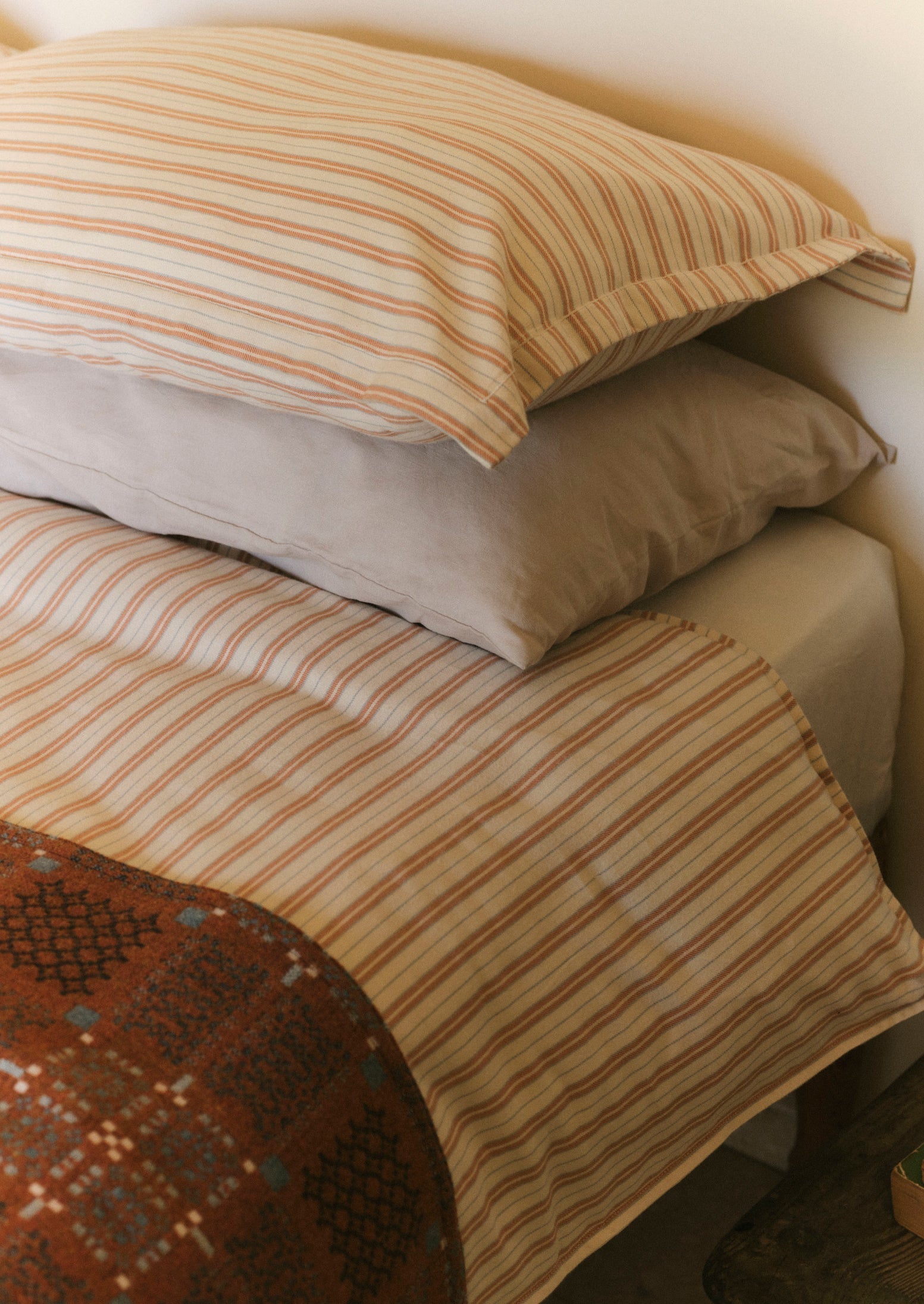 Ines Stripe Cotton Flannel Duvet Cover | Apricot/Soft Blue