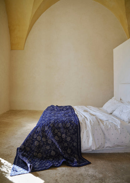 Rowan Print Cotton Poplin Duvet Cover | Ecru/Soft Blue