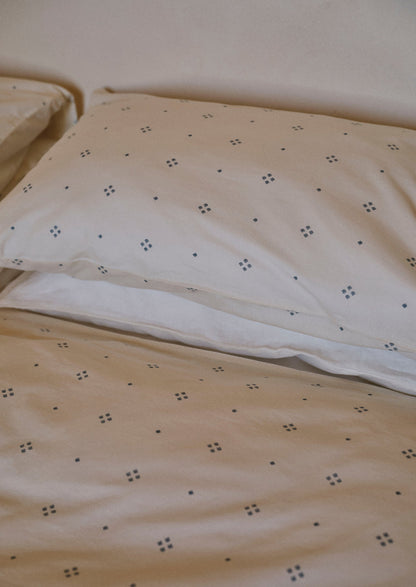 Rowan Print Cotton Poplin Housewife Pillowcase Set | Ecru/Soft Blue