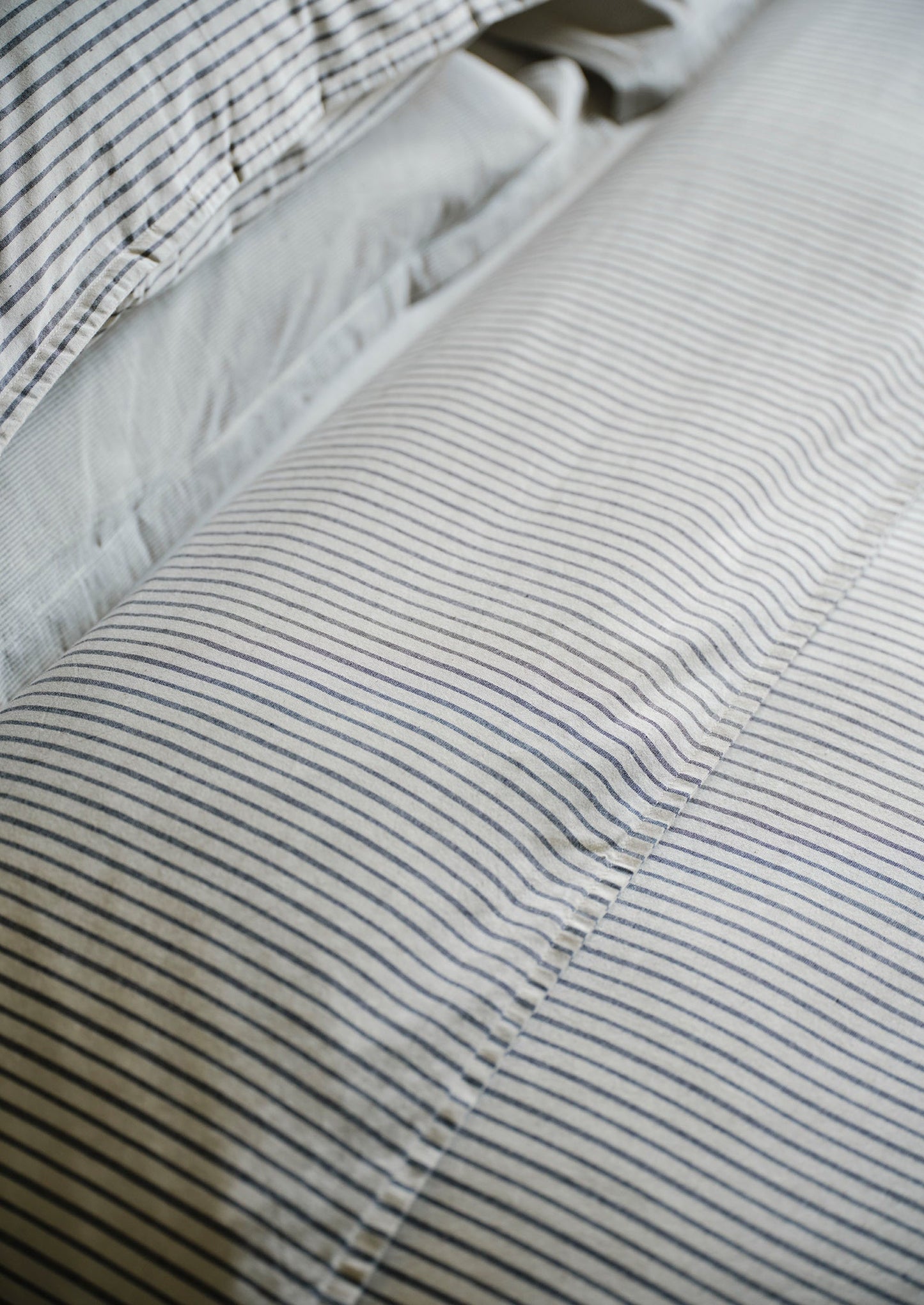 Pyjama Stripe Cotton Duvet Cover | Navy/Ecru