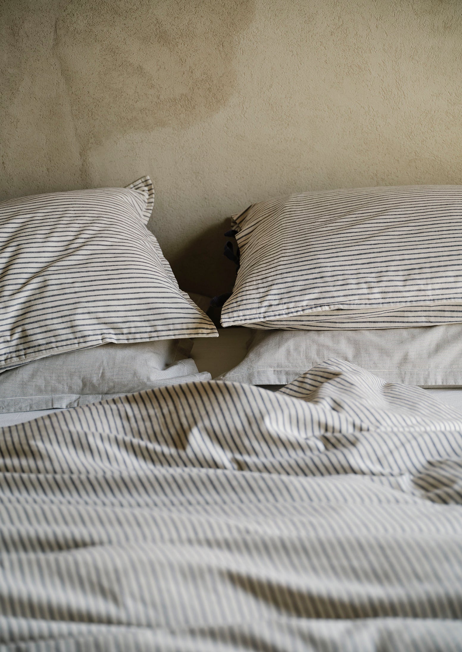 Pyjama Stripe Cotton Duvet Cover | Navy/Ecru