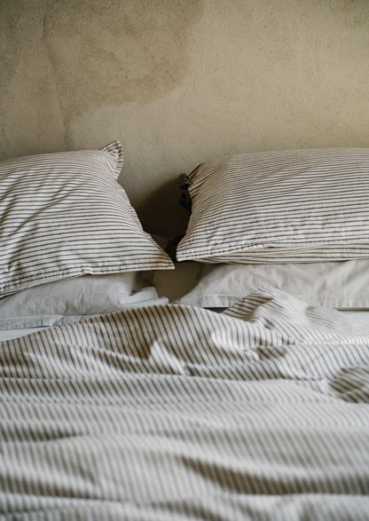Pyjama Stripe Cotton Duvet Cover | Navy/Ecru