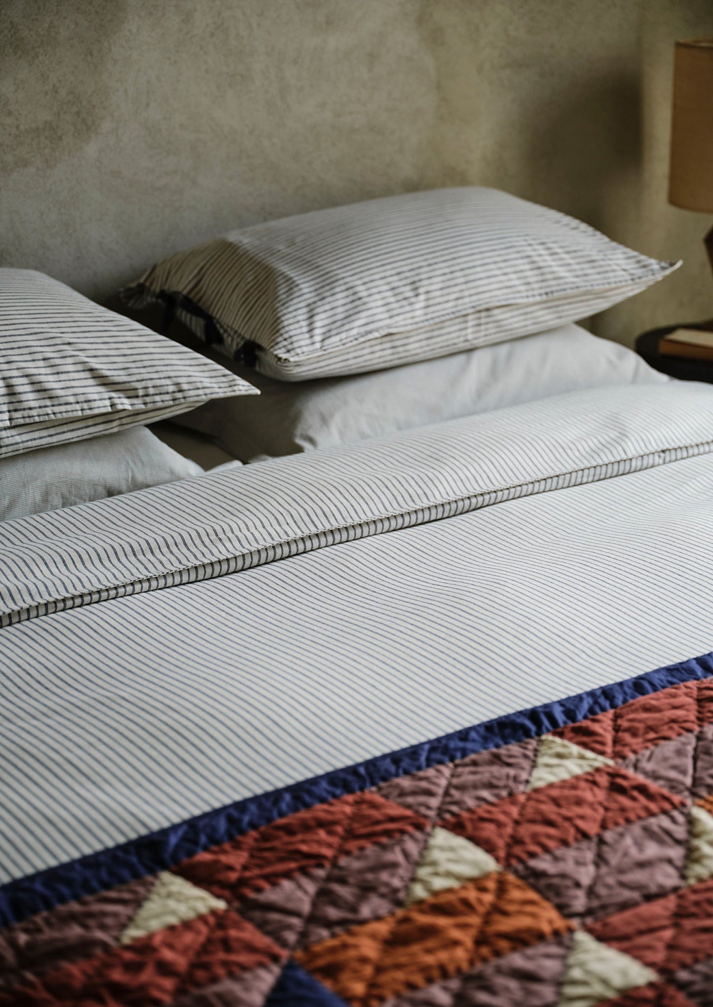 Pyjama Stripe Cotton Duvet Cover | Navy/Ecru