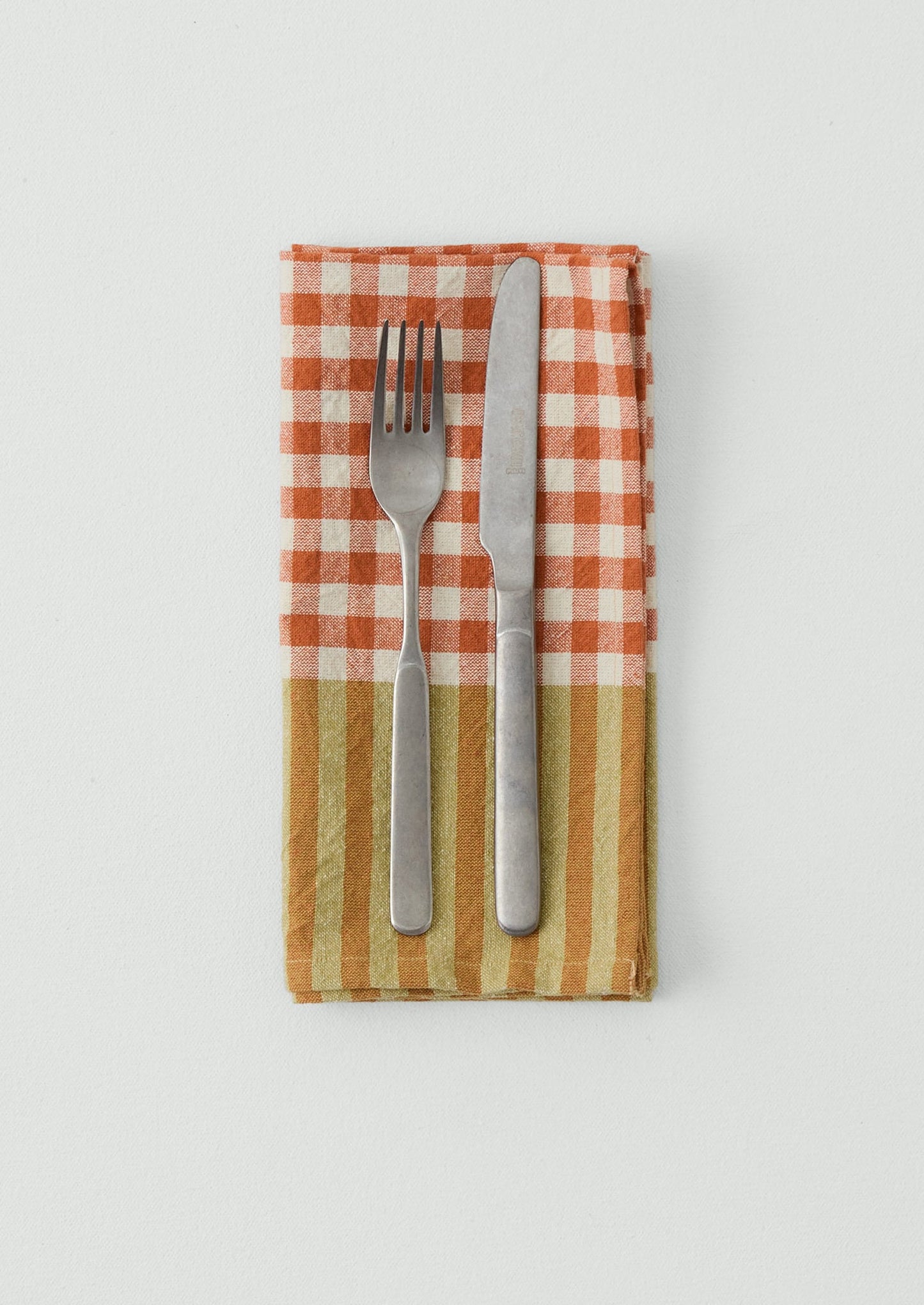 Hand Woven Siesta Check Napkin | Peach/Bright Olive