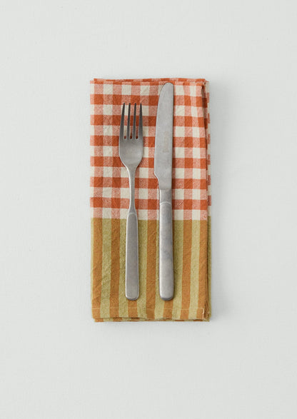Hand Woven Siesta Check Napkin | Peach/Bright Olive