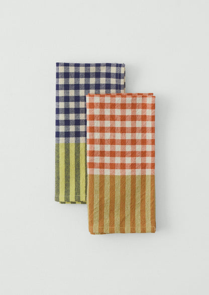 Hand Woven Siesta Check Napkin | Peach/Bright Olive