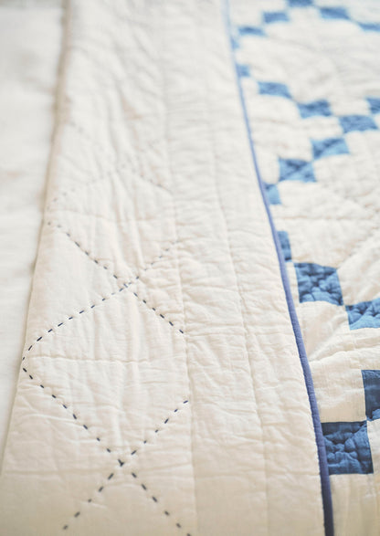 Lattice Patchwork Quilt | Ecru/Aegean Blue