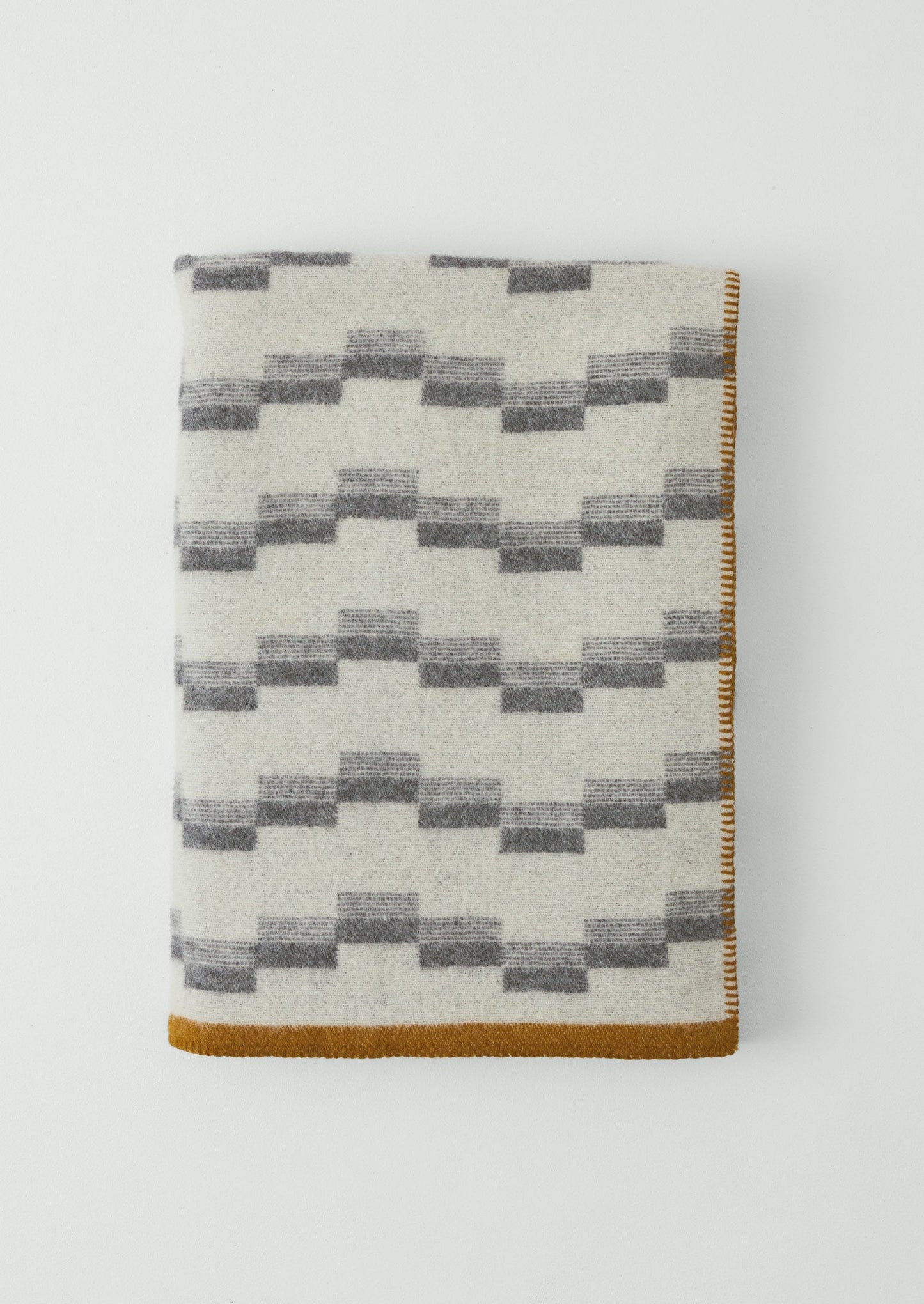 Jacquard Stepped Stripe Wool Blanket | Ecru/Charcoal