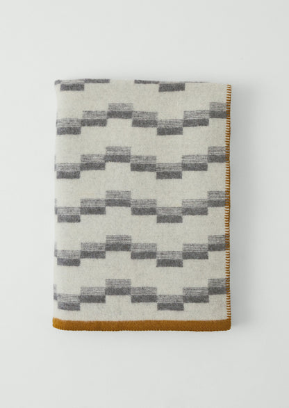 Jacquard Stepped Stripe Wool Blanket | Ecru/Charcoal