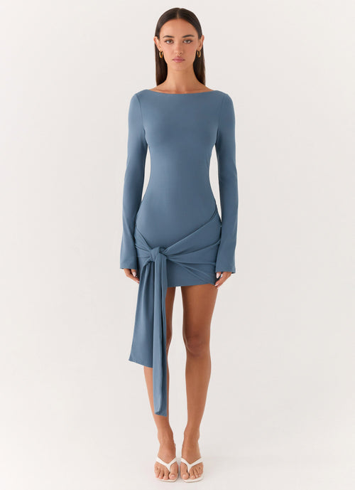 Holiday Scene Mini Dress - Coastal Blue